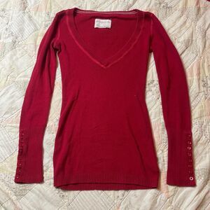 aeropostale y2k bella twilight red v neck longsleeve sweater button sleeves